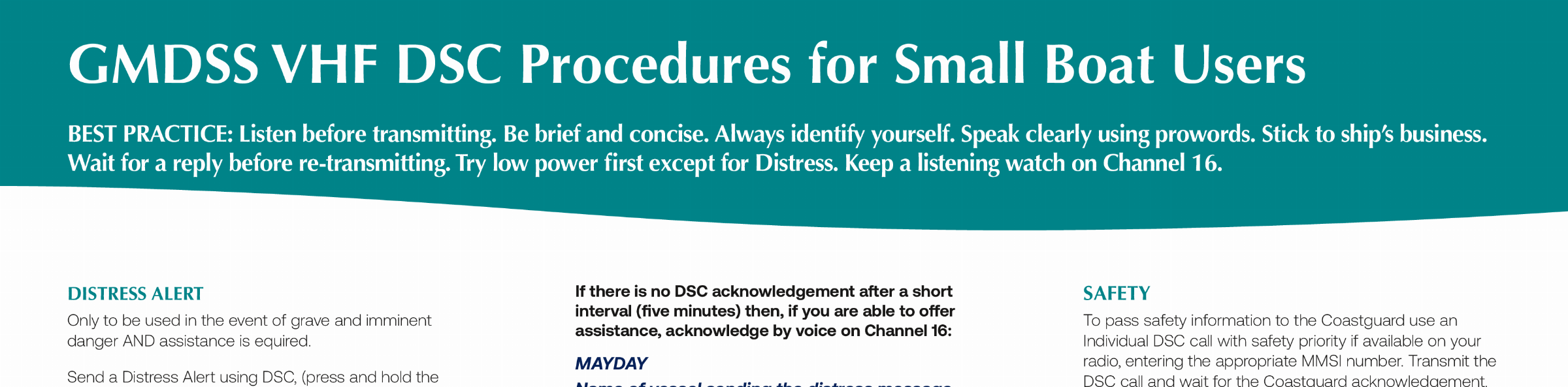 Limited preview of GMDSS VHF DSC Procedures for Small Boat Users